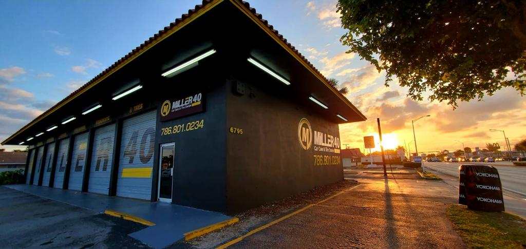 Miller40 shop exterior at sunset